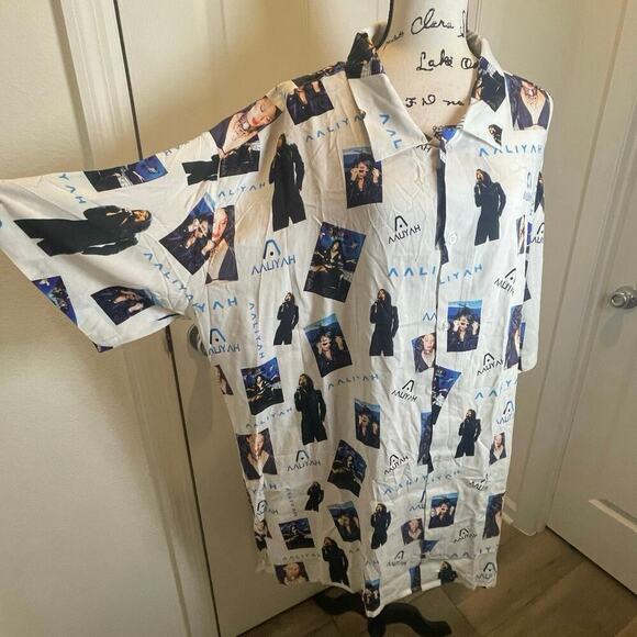 AALIAH BUTTON DOWN SHIRT SZ XXL PRINCESS OF R&B HIP HOP AALIAH PRINT ALL OVER - Picture 7 of 16